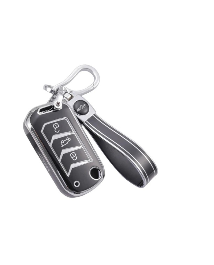 Keycare TPU Key Cover Compatible for Scorpio-N, TUV 300 Plus, XUV 300, XUV400, XUV700, Marazzo, Bolero 2020, Scorpio, Thar Flip Key | TP09 Silver Black